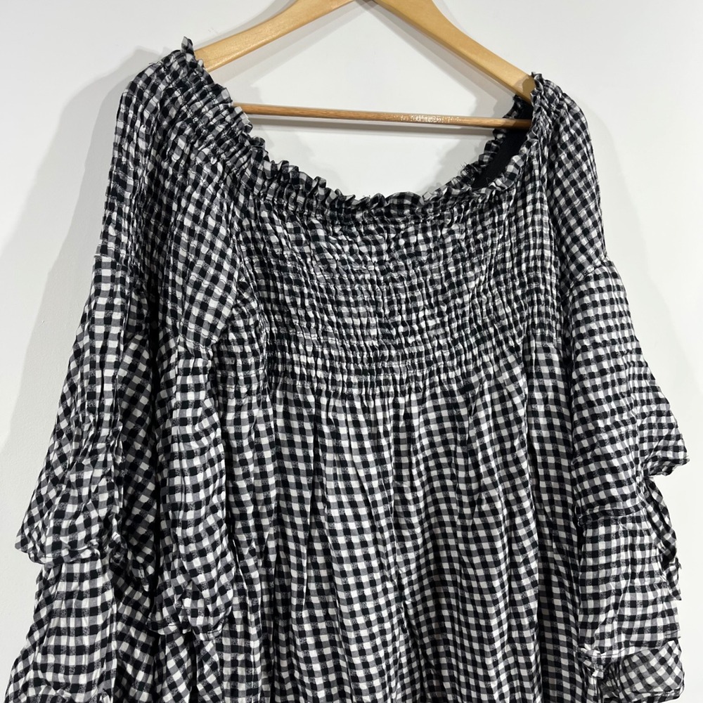Live4Truth Preppy Old Money Gingham Smocked Cottagecore Top XL Retro Bell Sleeve - Picture 2 of 10